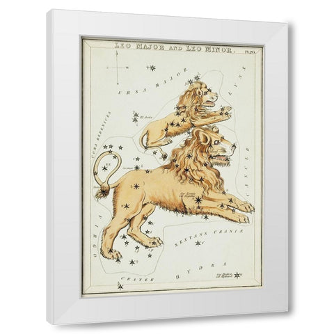 Astronomical chart illustration of the Leo Major and the Leo Minor White Modern Wood Framed Art Print by Hall, Sidney