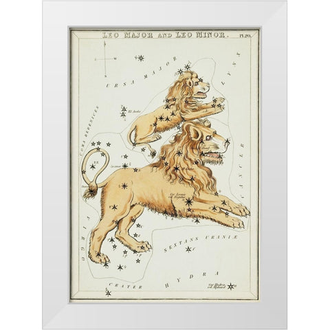 Astronomical chart illustration of the Leo Major and the Leo Minor White Modern Wood Framed Art Print by Hall, Sidney