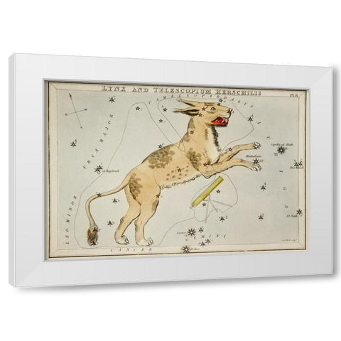 Astronomical chart illustration of Lynx and the Telescopium Herschilii White Modern Wood Framed Art Print by Hall, Sidney