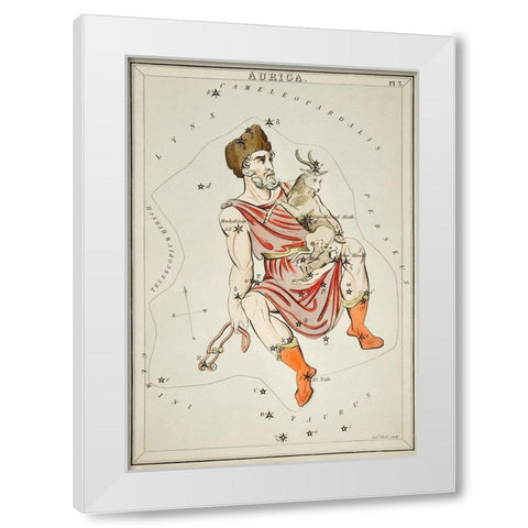 Astronomical chart illustration of the Auriga White Modern Wood Framed Art Print by Hall, Sidney