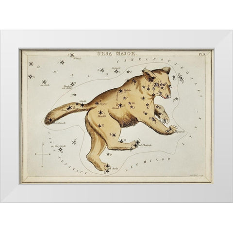 Astronomical chart illustration of the Ursa Major White Modern Wood Framed Art Print by Hall, Sidney
