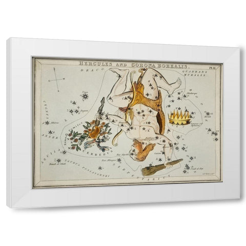 Astronomical chart illustration of the Hercules and the Corona Borealis White Modern Wood Framed Art Print by Hall, Sidney