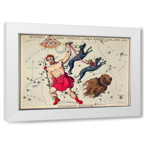 Astronomical chart illustration of Bootes Canes Venatici-Coma Berenices-and Quadrans Muralis White Modern Wood Framed Art Print by Hall, Sidney
