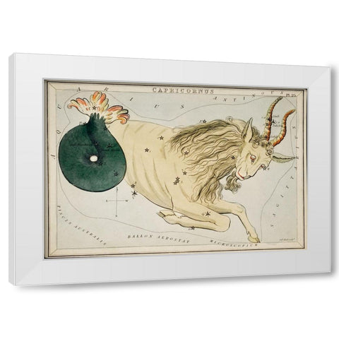 Astronomical chart illustration of the Zodiac Capricornus White Modern Wood Framed Art Print by Hall, Sidney