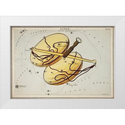 Astronomical chart illustration of the Libra White Modern Wood Framed Art Print by Hall, Sidney