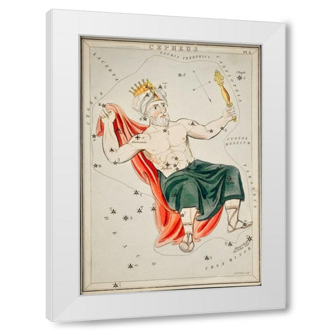 Astronomical chart illustration of the Cepheus White Modern Wood Framed Art Print by Hall, Sidney