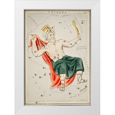 Astronomical chart illustration of the Cepheus White Modern Wood Framed Art Print by Hall, Sidney