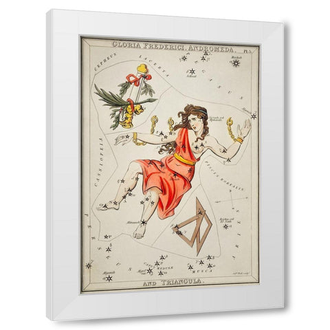 Astronomical chart illustration of Gloria Frederici-Andromeda White Modern Wood Framed Art Print by Hall, Sidney