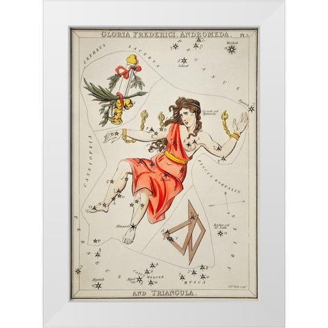 Astronomical chart illustration of Gloria Frederici-Andromeda White Modern Wood Framed Art Print by Hall, Sidney