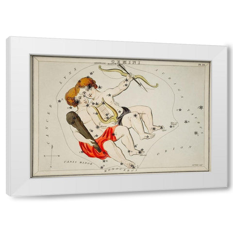 Astronomical chart illustration of the Zodiac Gemini White Modern Wood Framed Art Print by Hall, Sidney