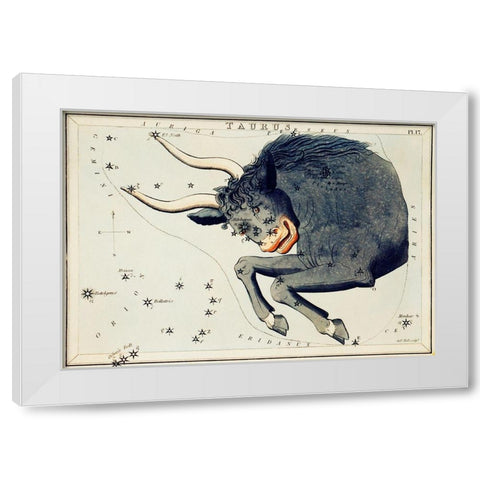 Astronomical chart illustration of the Taurus White Modern Wood Framed Art Print by Hall, Sidney