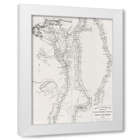 Map to the sketches in Egypt and Nubai illustration White Modern Wood Framed Art Print by Roberts, David