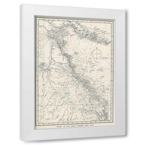 Chart of the Great Barrier Reef Area of Australia 1893 White Modern Wood Framed Art Print by Saville Kent, William