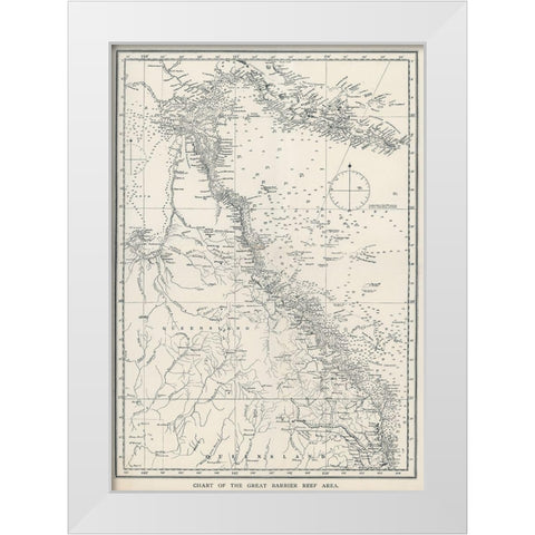 Chart of the Great Barrier Reef Area of Australia 1893 White Modern Wood Framed Art Print by Saville Kent, William
