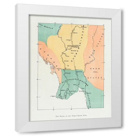 Map of the old Burman kingdom 1906 White Modern Wood Framed Art Print by Griggs, William