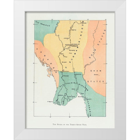 Map of the old Burman kingdom 1906 White Modern Wood Framed Art Print by Griggs, William