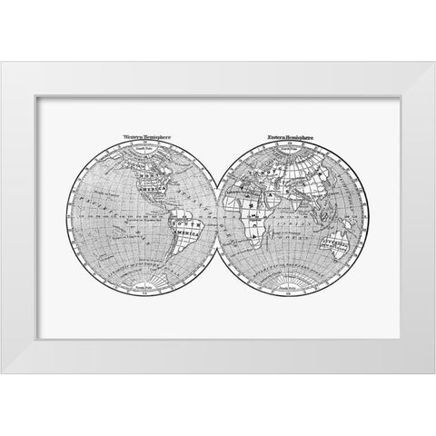 World map from A System of Geography-for the use of Schools 1860 White Modern Wood Framed Art Print by Morse, Sidney Edwards