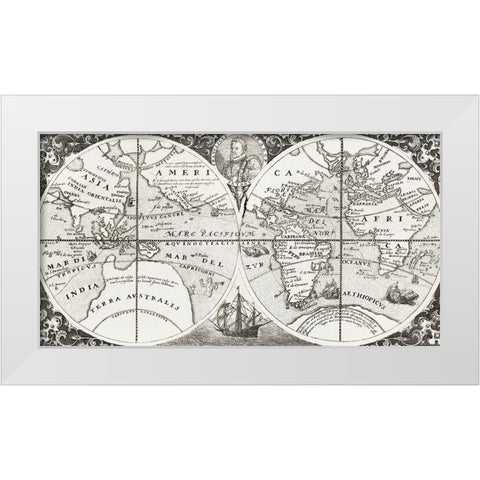Grand voyages-Part VIII title page from Grand voyages 1596 White Modern Wood Framed Art Print by Bry, de Theodor
