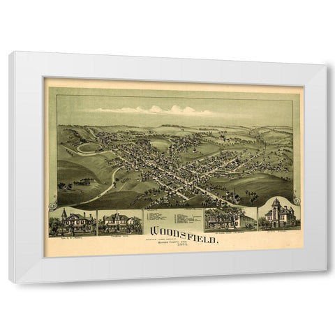 Woodsfield-Ohio 1899 White Modern Wood Framed Art Print by Vintage Places