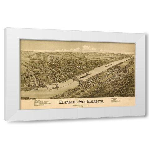 Elizabeth and West Elizabeth Pennsylvania White Modern Wood Framed Art Print by Vintage Places