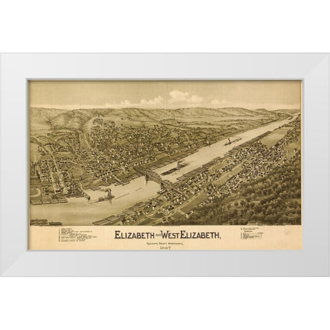 Elizabeth and West Elizabeth Pennsylvania White Modern Wood Framed Art Print by Vintage Places