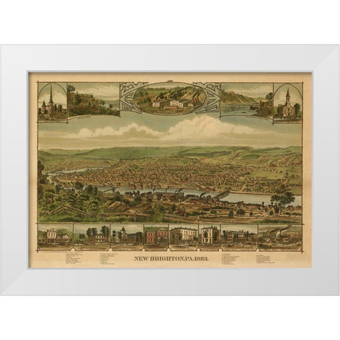 New Brighton-Pennsylvania 1883 White Modern Wood Framed Art Print by Vintage Places