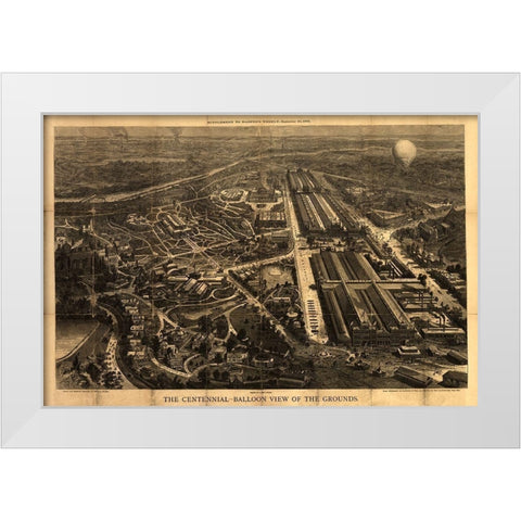 Balloon View of the Centennial Fairgrounds in Philadelphia-Pennsylvania 1876 White Modern Wood Framed Art Print by Vintage Places