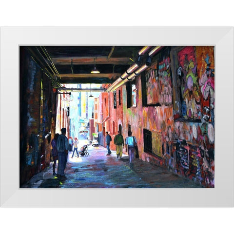 Grafitti Alley White Modern Wood Framed Art Print by Ghanooni, Sarah