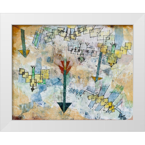 Birds Swooping Down and Arrows White Modern Wood Framed Art Print by Klee, Paul