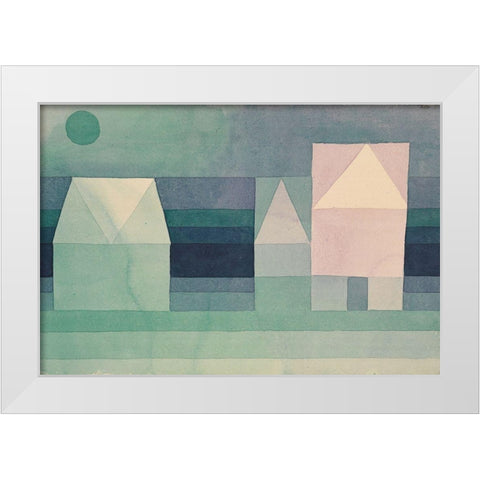 Three Houses White Modern Wood Framed Art Print by Klee, Paul