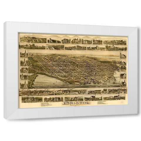 Bristol Rhode Island 1891 White Modern Wood Framed Art Print by Vintage Places