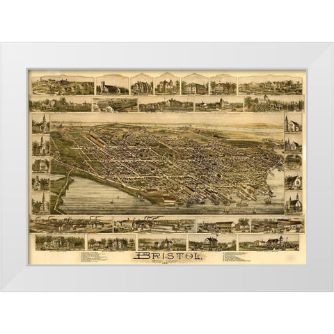 Bristol Rhode Island 1891 White Modern Wood Framed Art Print by Vintage Places