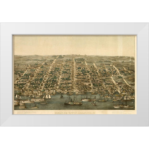 Birds Eye View of Alexandria Virginia 1863 White Modern Wood Framed Art Print by Vintage Places