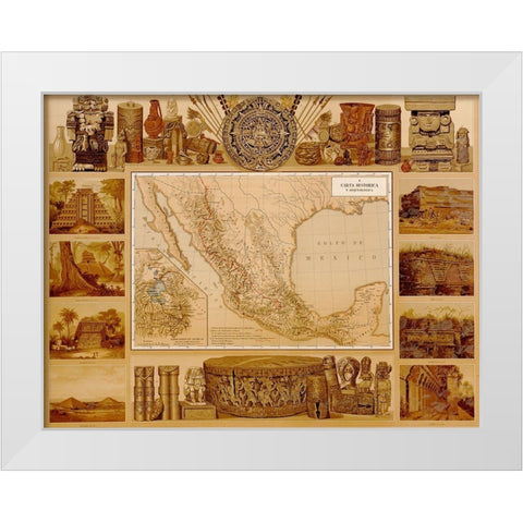 Archaeological Map of Mexico White Modern Wood Framed Art Print by Vintage Maps