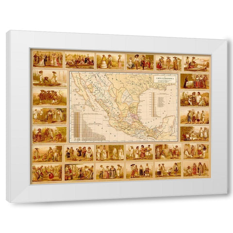 Ethnographic Map of Mexico White Modern Wood Framed Art Print by Vintage Maps