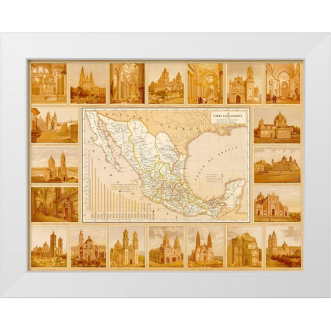 Ecclesiastical Map of Mexico White Modern Wood Framed Art Print by Vintage Maps