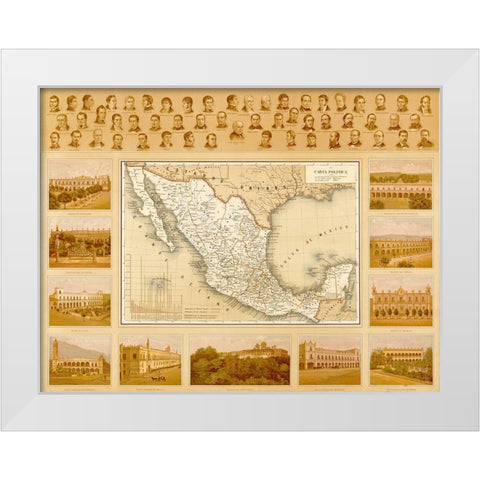 Political Map of Mexico White Modern Wood Framed Art Print by Vintage Maps