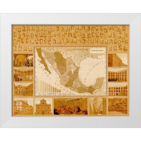 Public Education in Mexico White Modern Wood Framed Art Print by Vintage Maps