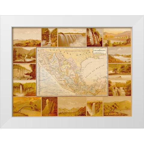 Waterfalls and Dams in Mexico White Modern Wood Framed Art Print by Vintage Maps