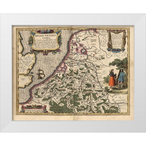 Belgium White Modern Wood Framed Art Print by Vintage Maps