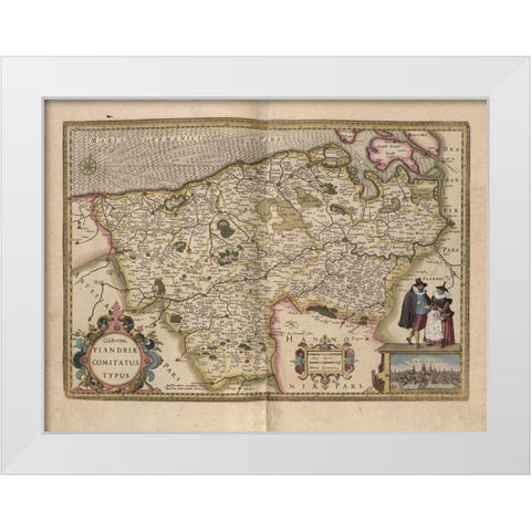 Flanders Belgium Map White Modern Wood Framed Art Print by Vintage Maps