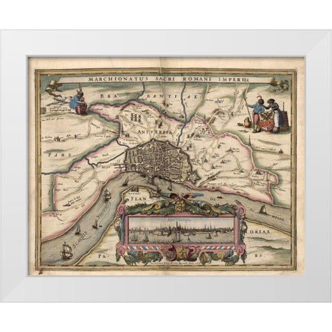 Map of Antwerp Belgium White Modern Wood Framed Art Print by Vintage Maps
