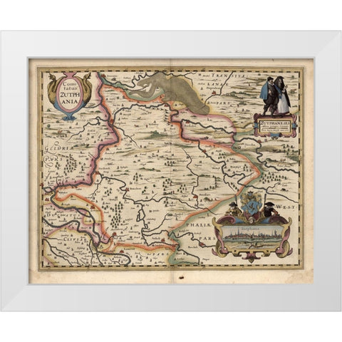 Map of the area around Zutphanis Netherlands White Modern Wood Framed Art Print by Vintage Maps