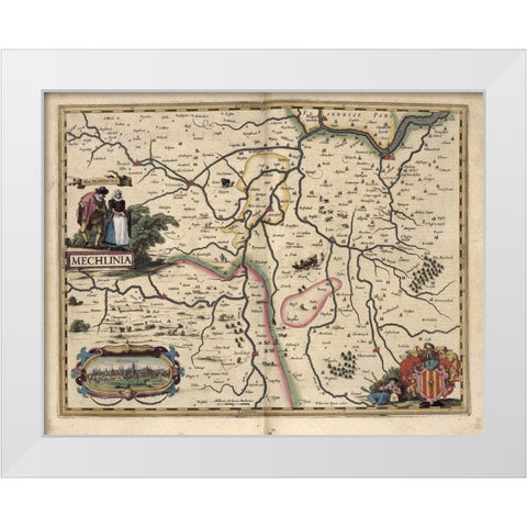 Area around Mechelen Belgium White Modern Wood Framed Art Print by Vintage Maps