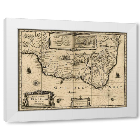 Brazil 1630 White Modern Wood Framed Art Print by Vintage Maps