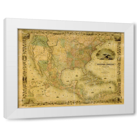 United States White Modern Wood Framed Art Print by Vintage Maps