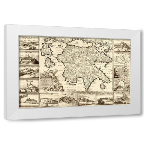 Greece and Peloponnesian White Modern Wood Framed Art Print by Vintage Maps
