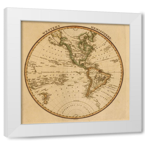 Western Hemisphere 1817 White Modern Wood Framed Art Print by Vintage Maps