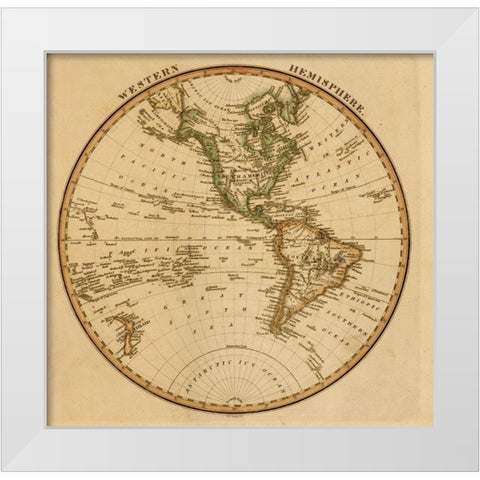 Western Hemisphere 1817 White Modern Wood Framed Art Print by Vintage Maps