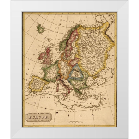 Europe 1817 White Modern Wood Framed Art Print by Vintage Maps